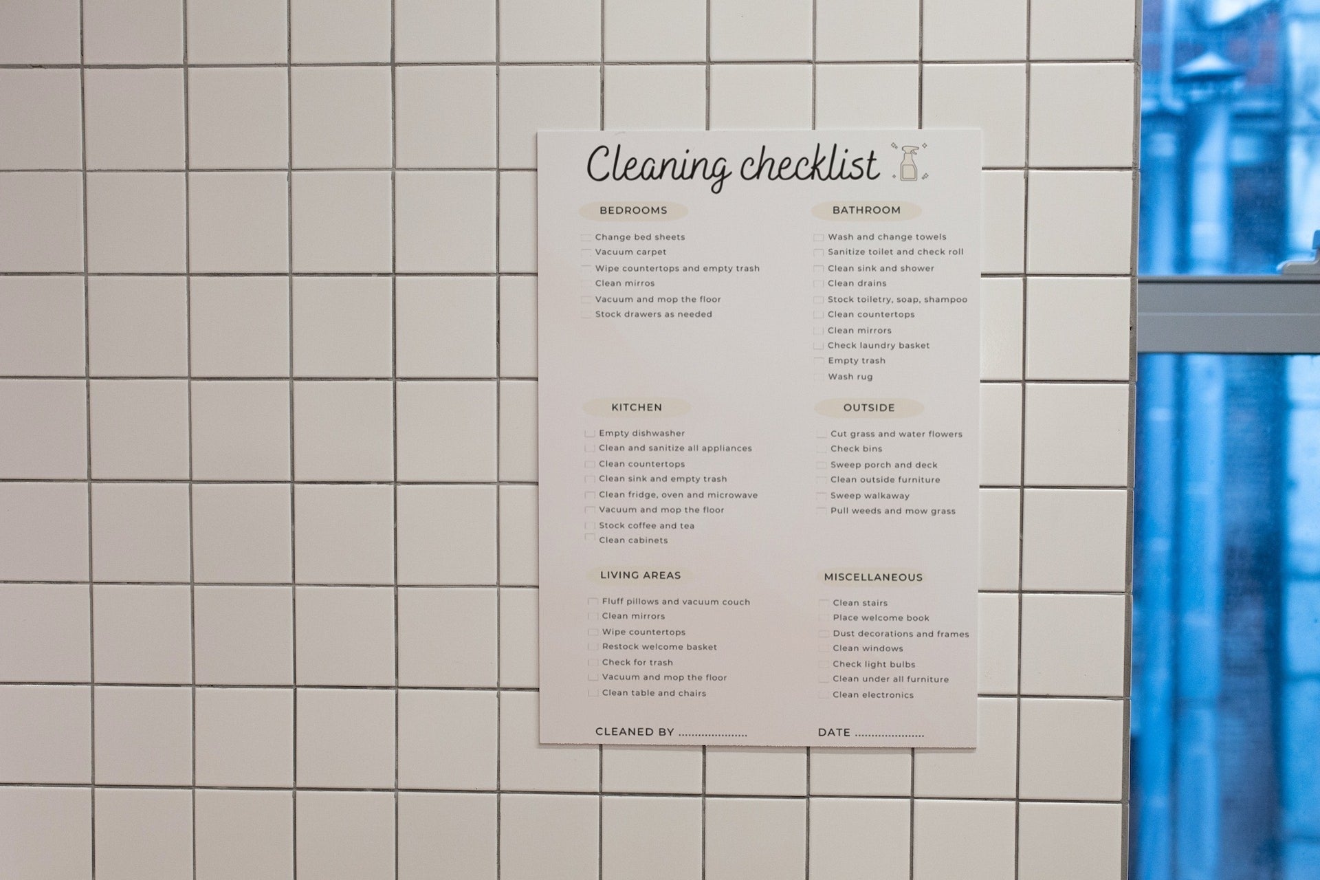 Cleaning checklist