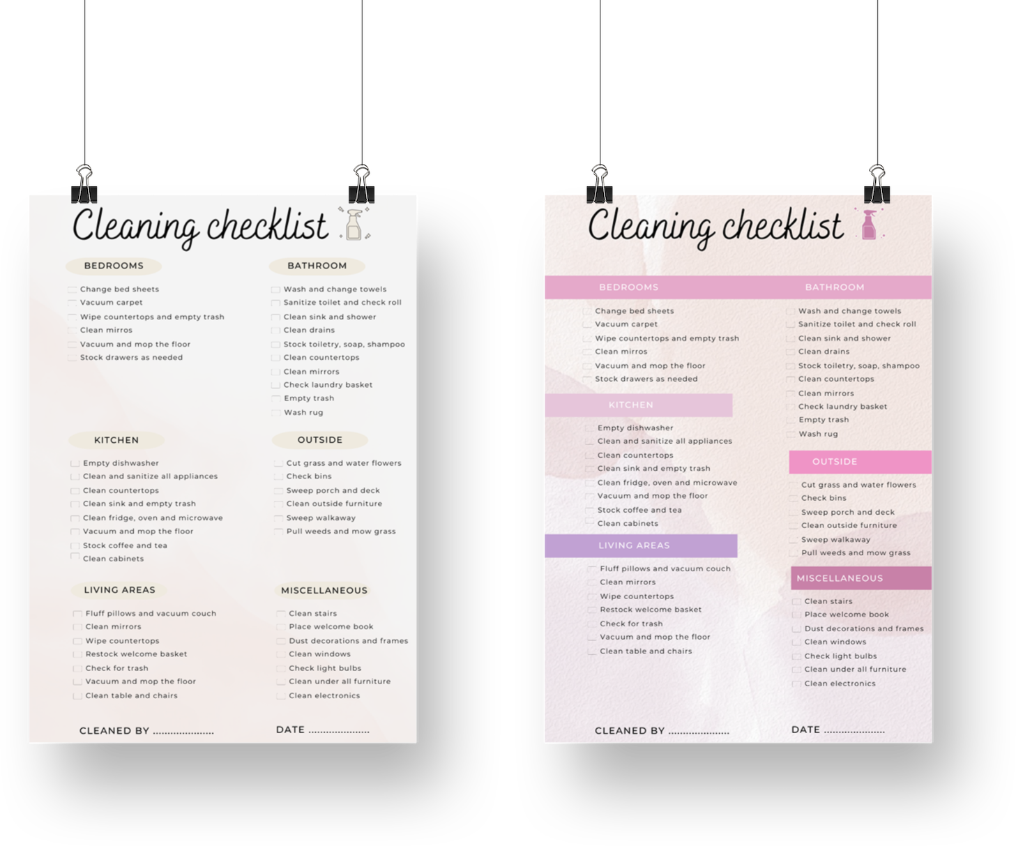 Cleaning checklist